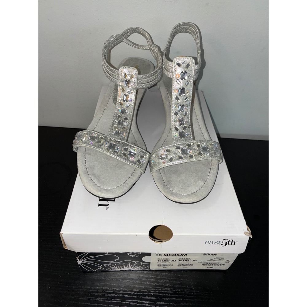 East 5th Embellished Wedge Sandals Silver Women‎ Size 10 Medium Violetta